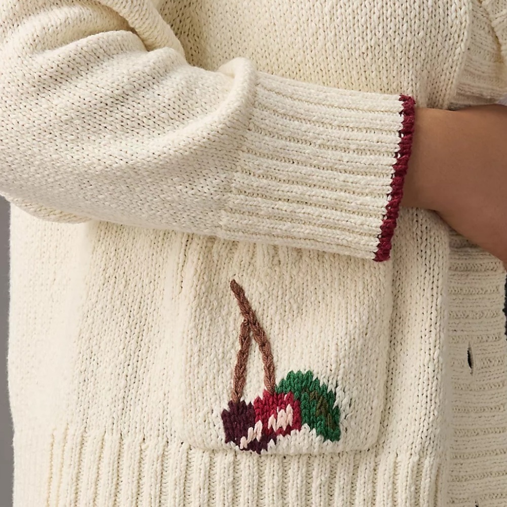 Anthropologie Maeve Cherry Cardigan Sweater NWOT Size Small petite EUC - Picture 7 of 14